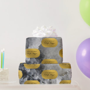 Schwarze Goldfolie Meereskristalle Signaturschrift Geschenkpapier