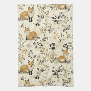 Schwarze Goldfuchs-Kunsthandwerks-Blumenmuster Geschirrtuch