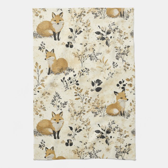 Schwarze Goldfuchs-Kunsthandwerks-Blumenmuster Geschirrtuch (Vertikal)