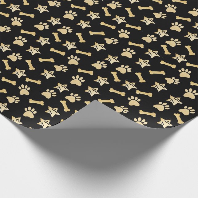 Schwarze Goldhaustier-Drucke, Hundeknochen u. Geschenkpapier (Ecke)