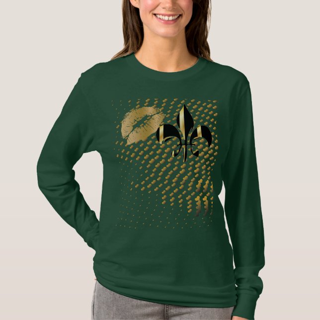 Schwarze Goldherzen/Kuss-Lilie T-Shirt (Vorderseite)