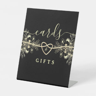 Schwarze Goldkarten und Geschenke Hochzeitsschild Sockelschild