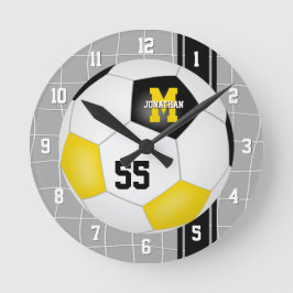 Schwarze Goldmannschaft Farben Varsity Stripes Fuß Runde Wanduhr