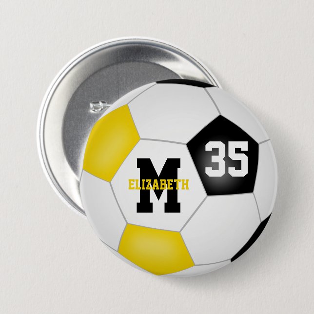 Schwarze Goldmannschaft färbt Mädchenfußball perso Button (Vorne & Hinten)