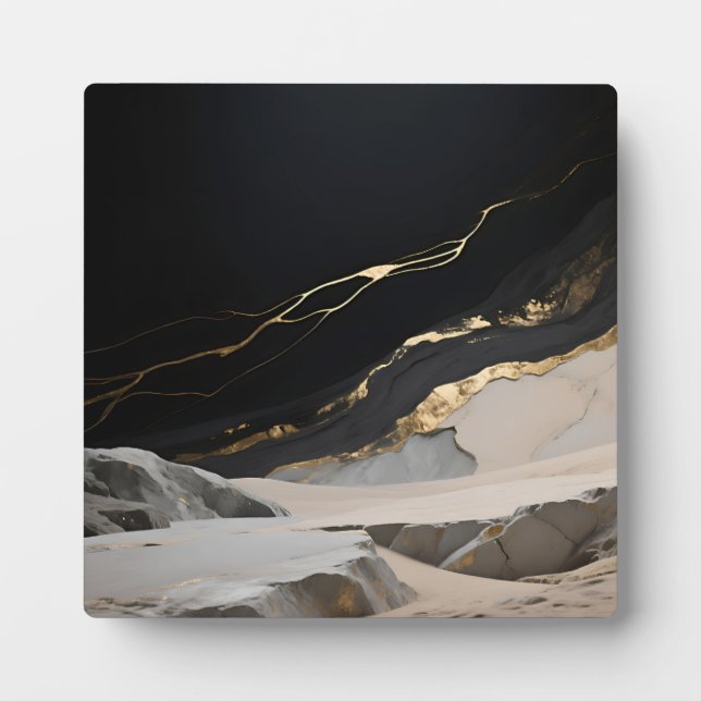 Schwarze Goldmarmor-Landschaft Fotoplatte (Vorderseite)