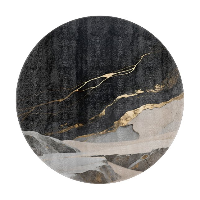 Schwarze Goldmarmor-Landschaft Schneidebrett (Vorderseite)