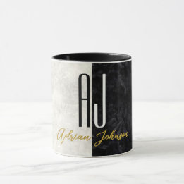 Schwarze Goldmarmor-Monogramm Tasse
