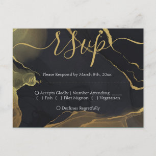 Schwarze & Goldmarmor-RSVP-Postkarte Postkarte