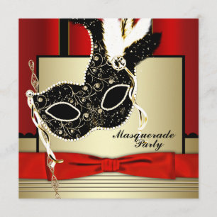Schwarze Goldmaske Rot Schwarze Maskerade-Party Einladung