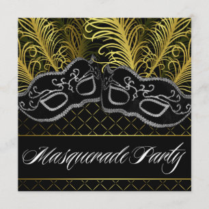 Schwarze Goldmasken-Maskerade-Ball-Party Einladung