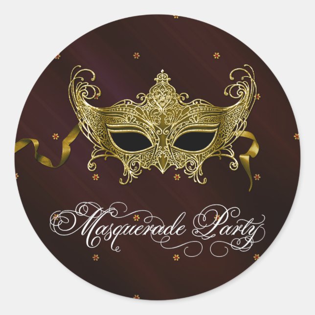 Schwarze Goldmasquerade-Party-Sticker Runder Aufkleber (Vorderseite)