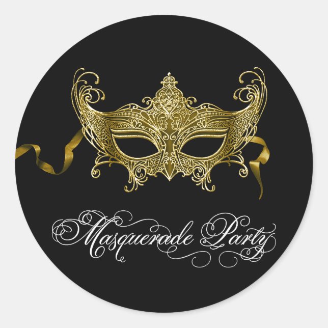 Schwarze Goldmasquerade-Party-Sticker Runder Aufkleber (Vorderseite)