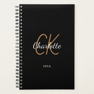Schwarze Goldmonogramm-Initialen Name minimalistis Planer