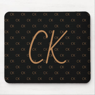 Schwarze Goldmonogramm-Initialen Schrift elegant Mousepad