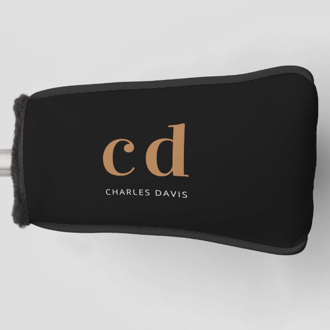 Schwarze Goldmonogramm-Initialnamen minimalistisch Golf Headcover (Vorderseite)