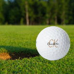 Schwarze Goldmonogramm-Initialnamen minimalistisch Golfball<br><div class="desc">Weißer Hintergrund,  goldener und schwarzer Text. Personalisieren Sie Ihre Monogramm-Initialen und Ihren Namen und fügen Sie sie hinzu. Für ihn und sie. Der Name ist mit einem modernen handgeschriebenen Stilskript geschrieben.</div>
