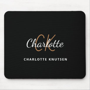 Schwarze Goldmonogramm-Inittite Name minimalistisc Mousepad