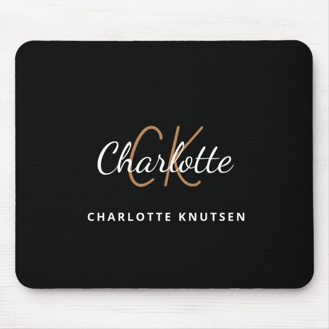 Schwarze Goldmonogramm-Inittite Name minimalistisc Mousepad (Vorne)