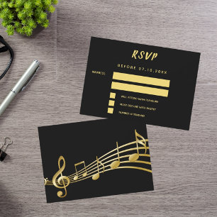 Schwarze Goldmusiknoten Antwort RSVP Mitteilungskarte