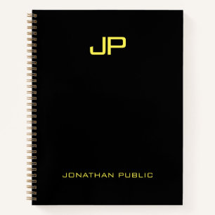 Schwarze Goldnamensvorlage für Monogram-Notebooks Notizbuch