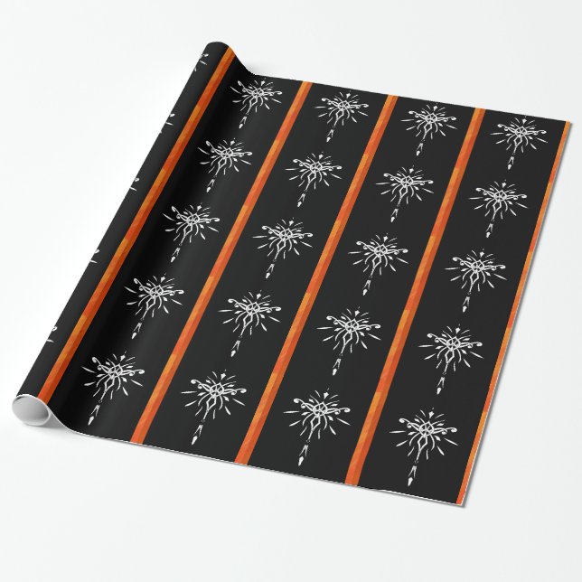 Schwarze Goldorange Sternexplosion-drastischer Geschenkpapier (Ungerollt)