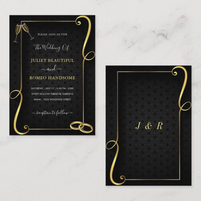 Schwarze Goldrahmen für die Hochzeitsvorlage Mitteilungskarte (Vorne/Hinten)