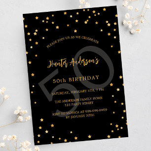 Schwarze Goldsterne zum Geburtstag Einladungspostkarte