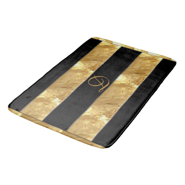 Schwarze Goldstreifen Badematte (Schrägansicht)