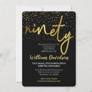 Schwarze Goldtypografie des 90. Geburtstages Einladung