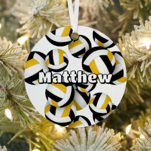 Schwarze Goldvolleyballs mit Athleten Namensgewähr Ornament Aus Metall