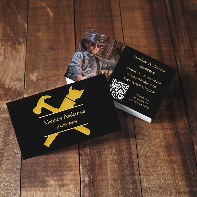 Schwarze Goldwerkzeuge Zuhause repariert Foto QR-C Visitenkarte (Von Creator hochgeladen)