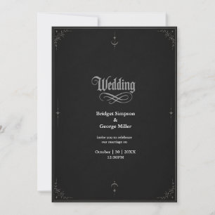 schwarze gothic-minimalistische Mond-Stern-Hochzei Einladung