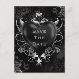 Schwarze gothische Liebesherz-Hochzeit Save the Da Ankündigungspostkarte