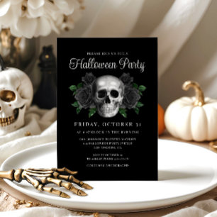 Schwarze gotische Blumen-Schädel-Halloween-Einladu Einladung