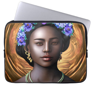 Schwarze Göttin   Afroamerikanische Frau KI-Kunst Laptopschutzhülle