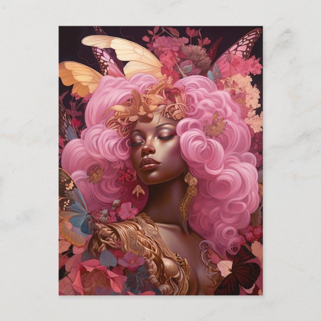 Schwarze Göttin in Rosa und Gold Postkarte (Vorderseite)