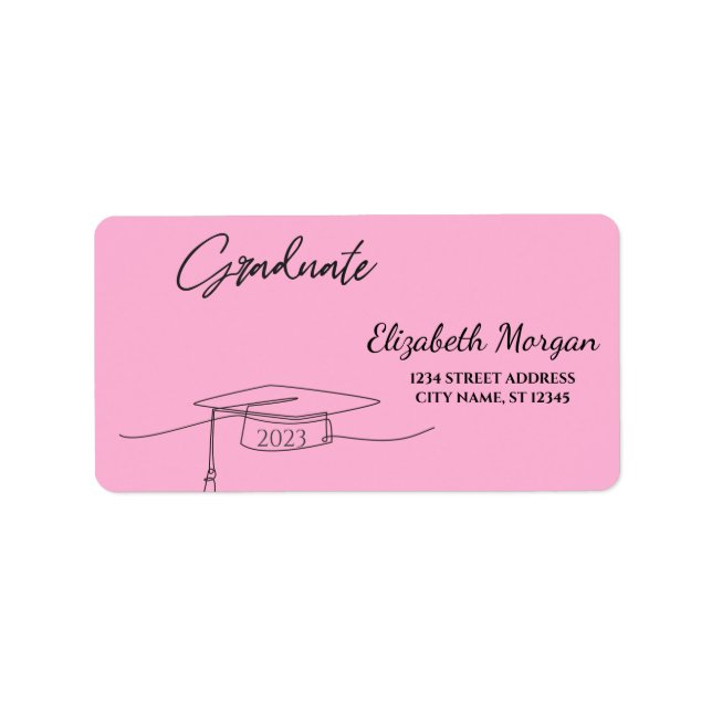 Schwarze Graduate Cap Pink Adressaufkleber (Vorne)