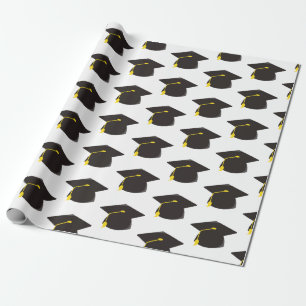 Schwarze Graduierungskappe mit weißem Hintergrundg Geschenkpapier