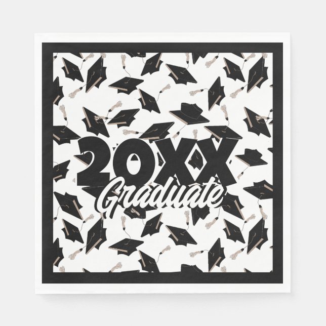 Schwarze Graduierungsklappen in der Luft auf Weiß  Serviette (Vorderseite)