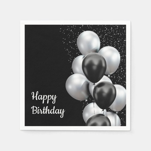 Schwarze Graue Ballon Chic  Serviette (Vorderseite)