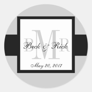 Schwarze graue drei Monogramme Hochzeitsetikett Runder Aufkleber