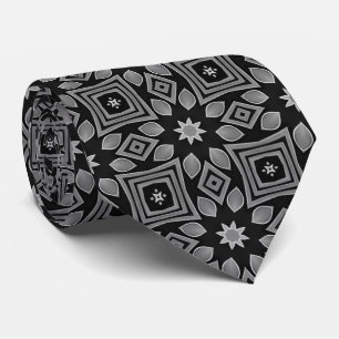 Schwarze graue geometrische Blumenmuster-Krawatte Krawatte