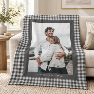 Schwarze graue Gingham-Vorzeige-Paar-Foto individu Fleecedecke
