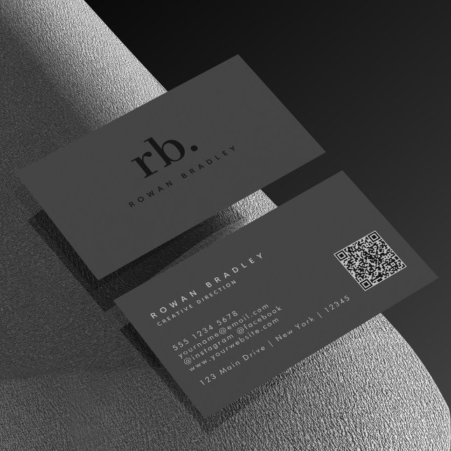 Schwarze Graue Minimale Monogramm-QR-Code-Professi Visitenkarte (Von Creator hochgeladen)