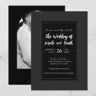 Schwarze Graue Moderne Elegante Hochzeit Einladung