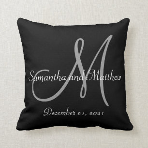 Schwarze graue Monogramm-Hochzeit Kissen