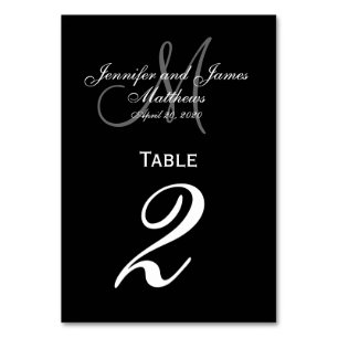 Schwarze graue Monogramm-Hochzeitstisch-Nummernkar Tischnummer