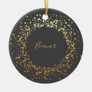 Schwarze graue Ombre-Gold-Konfetti-Punkte Personal Keramik Ornament
