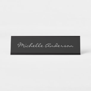 Schwarze Graue Schrift Handschrift Name Minimalist Schreibtischnamensplakette