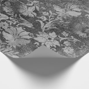 Schwarze graue Silve Rosen-BlumenHütten-Grungy Geschenkpapier